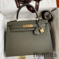 Hermes Kelly Sellier 28 Håndlaget veske i Vert De Gris Epsom kalveskinn