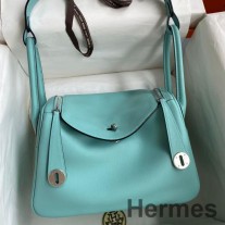 Hermes Lindy 26 Håndlaget veske i blått Atoll Swift kalveskinn