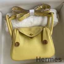Hermes Mini Lindy Håndlaget veske i Jaune Poussin Swift-skinn