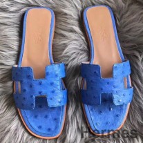 Hermes Oran sandaler i blått Hydra strutsskinn