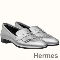 Hermes Royal Loafers i sølvmetallisk lammeskinn