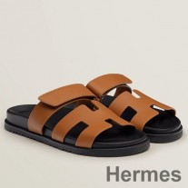 Hermes Chypre-sandaler for kvinner i brunt kalveskinn