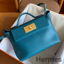 Hermes 24/24 Mini 21 Håndlaget veske i Vert Bosphore Evercolor-skinn