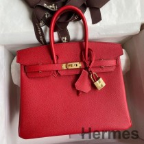 Hermes Birkin 25 Håndlaget veske i rødt Epsom kalveskinn