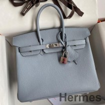 Hermes Birkin 25 Retourne håndlaget veske i blå lin Epsom kalveskinn