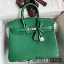 Hermes Birkin 25 Retourne Håndlaget veske i Vert Vertigo Clemence-skinn