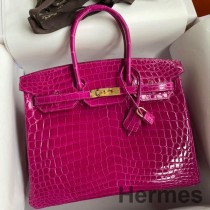 Hermes Birkin 35 håndlaget veske i rose Scheherazade Crocodile Niloticus skinnende hud