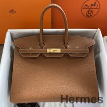 Hermes Birkin 35 Retourne håndlaget veske i gull Clemence-skinn
