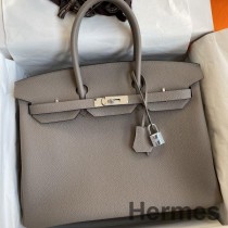 Hermes Birkin 35 Retourne Håndlaget veske i Gris Asfalt Clemence-skinn