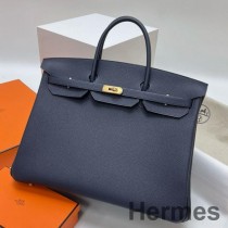 Hermes Birkin 40 Retourne Håndlaget veske i blå Nuit Clemence-skinn