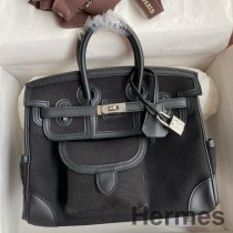 Hermes Birkin Cargo 25-veske i svart toile og Swift-skinn