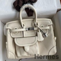 Hermes Birkin Cargo 25-veske i Craie Toile og Swift-skinn