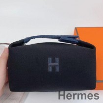 Hermes Bride-a-Brac stort etui i svart lerret med sikksakk-motiver