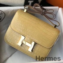 Hermes Constance 24cm Bag In Jaune Poussin Preget Krokodille