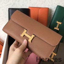 Hermes Constance lang lommebok i gull Epsom-skinn