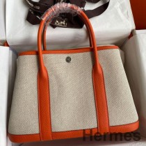Hermes Garden Party 30 Håndlaget veske i Toile og oransje skinn