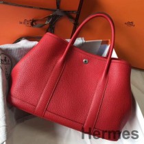 Hermes Garden Party 36-veske i rødt Clemence-skinn