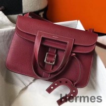 Hermes Halzan 31cm veske i Bordeaux Clemence-skinn