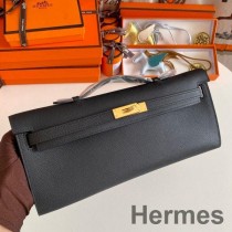 Hermes Kelly Cut håndlaget veske i svart Epsom kalveskinn