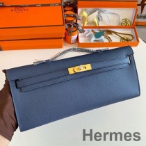 Hermes Kelly Cut håndlaget veske i dypblå Epsom kalveskinn