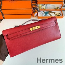 Hermes Kelly Cut håndlaget veske i rødt Epsom kalveskinn