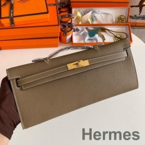 Hermes Kelly Cut håndlaget veske i Taupe Epsom kalveskinn