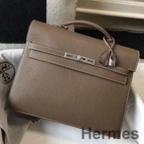 Hermes Kelly Depeche 34 koffert i brunfarget kalveskinn