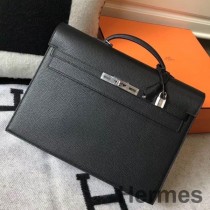Hermes Kelly Depeche 38 koffert i svart kalveskinn