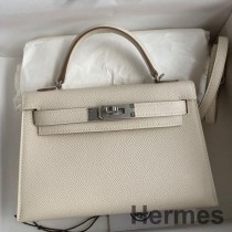 Hermes Kelly Mini II Sellier Håndlaget veske i Craie Epsom kalveskinn