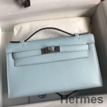 Hermes Kelly Pochette Håndlaget veske i blått Brume Swift kalveskinn