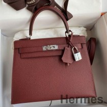 Hermes Kelly Sellier 25 Håndlaget veske i Bordeaux Epsom kalveskinn