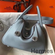 Hermes Lindy 26cm Veske I Blå Lin Clemence Lær PHW