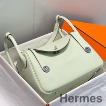 Hermes Lindy 30cm Bag In Vert Fizz Clemence Leather PHW