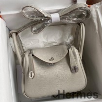Hermes Mini Lindy Håndlaget veske i perlegrått Clemence-skinn