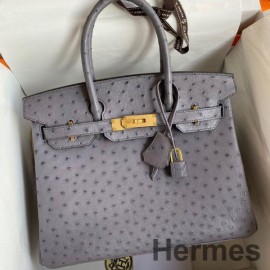 Hermes Birkin 30 Retourne Håndlaget veske i Gris Asfalt strutsskinn
