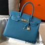 Hermes Birkin 30 cm veske i Jean Blue Clemence Leather GHW